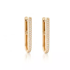 14K GOLD 0,17 CT. ECHTER DIAMANT 20 MM LANG HUGGIE CREOLEN EDLER SCHMUCK - Bild 1 von 7