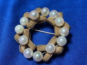 Estate 14K Yellow Gold Pearl Brooch-Stunning Vintage 1 -1/2”x 1- 1/2”- 9.5 grams - Picture 1 of 7