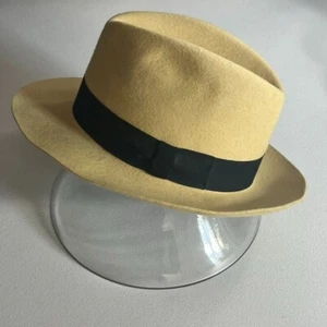 1990 Disney DICK TRACY Wool YELLOW Fedora Hat USA Made Size Large DORFMAN Vtg - Picture 1 of 13