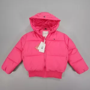 Tommy Hilfiger Kids Girls Jacket Pink 5 Years Padded Hooded Full Zip - Picture 1 of 10