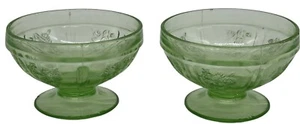 2er Set Vintage Sharon Kohl Rose Grün Depression Vaseline Glas Sherbet - Bild 1 von 10