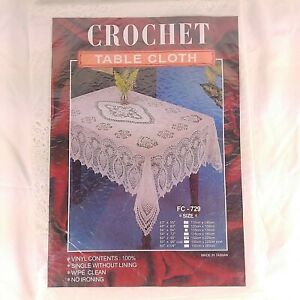 Crochet Tablecloth Vinyl 60" X 90" White Rectangle Style FC-729 New