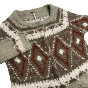 Free People Small Nordic FairIsle Knit Cardigan Duster Pockets Bohemian Sweater - Bild 1 von 6