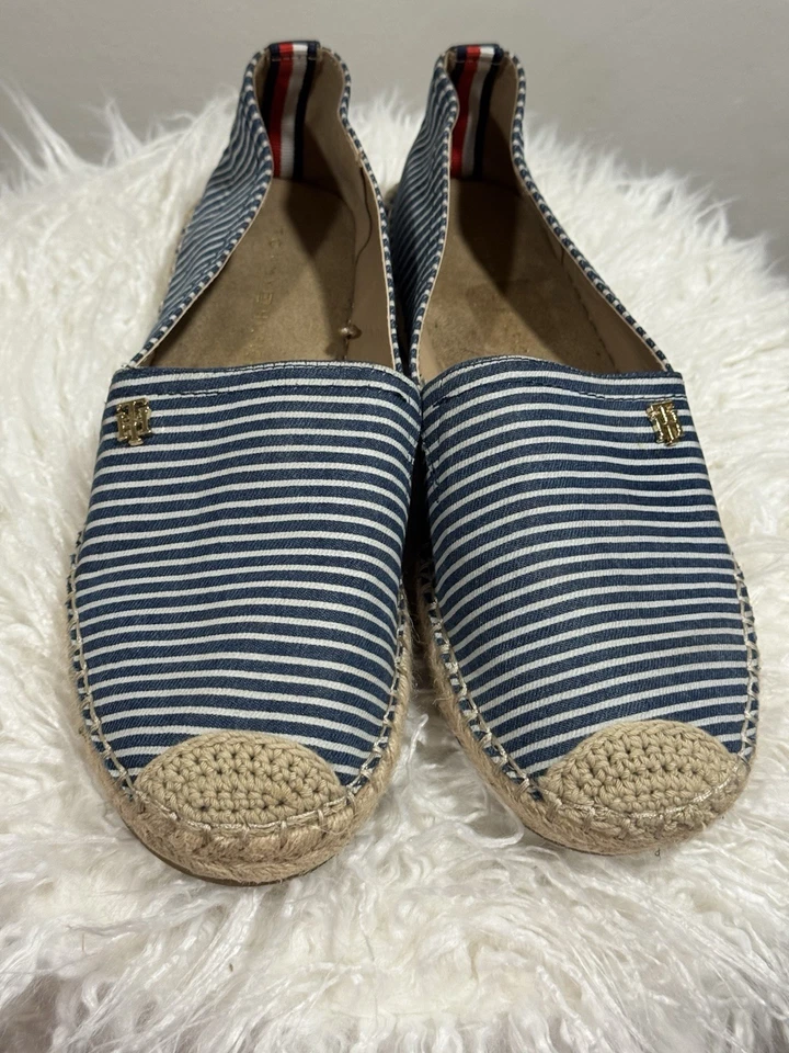 Tommy Hilfiger womens espadrille slip on 9.5 blue/white striped summer nautical - Imagem 1 de 4