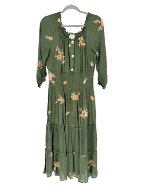 Maxi Vestido Anthropologie Higo y Flor Bordado Calado Volantes en Niveles Mediano Foto 1 de 4