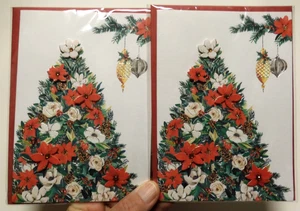 2 Papyrus Cards High Quality Merry Christmas Tree With Red Poinsettias - Picture 1 of 5