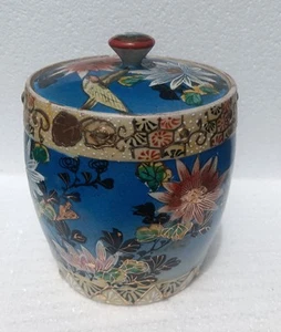Antique Asian Tabacco, Ginger Jar, Handpainted,  Gold Guild , Flowers Bird, Blue - Picture 1 of 21