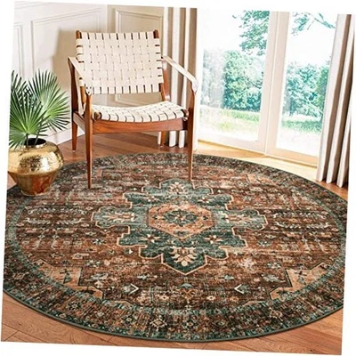  Ultra-Thin Washable Round Rug - 6ft Large Dining Room Round Area Rug, Vintage  - Image 1 of 4