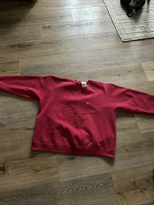 Suéter Vintage Años 90 Nike Rojo Blanco Etiqueta EE. UU. XL Cuello Redondo Envejecido  Foto 1 de 4