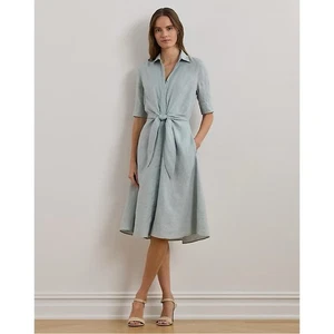 Lauren Ralph Lauren Leinen Hemdblusenkleid vorne zum Binden Aqua Pearl Blau 16 - Bild 1 von 9