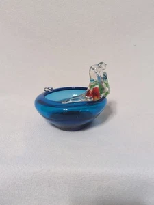 Vintage Glass Cobalt Blue Love Birds ashtray - Picture 1 of 9