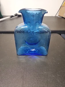 Jarrón jarra botella de agua de doble caño azul cobalto 384 BLENKO - Imagen 1 de 5