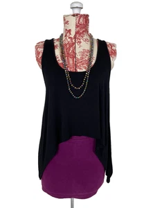 Camiseta sin mangas Forever 21 negra drapeada de rayón espalda deportiva lados largos suave linda talla S - Imagen 1 de 13