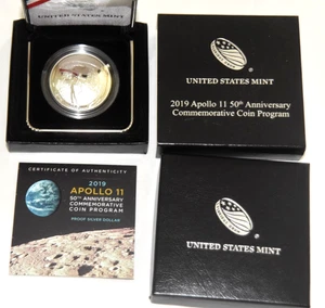 2019 Apollo 11 50th Anniversary Proof Silver Dollar Coin W/ COA - Picture 1 of 4