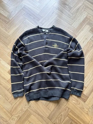 Men’s Vintage Balmain Henley Sweatshirt Jumper Size Medium Striped Brown 90s - Image 1 of 4