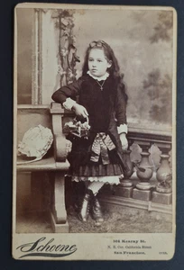 Antique Victorian girl with a flower basket Cabinet Card by H. SCHOENE, SF - Picture 1 of 3