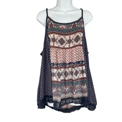 Regata feminina Knox rosa boho patchwork acabamento em renda cami XXL azul floral - Imagem 1 de 4
