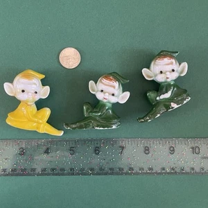 Vtg Big Ear Ceramic Elf Pixie Figurines Japan Set Lot MCM 1950s Kitschy - Bild 1 von 6