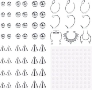 Fake Eyebrow Ring Fake Lip Labret Studs Replacement Balls Spike with 100pcs Stic - Picture 1 of 7