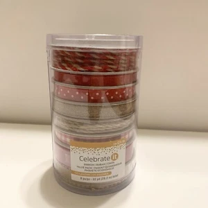 Brand New Celebrate it Eight Pack Christmas Red/Burlap Ribbon 32 Yds Total - Picture 1 of 3