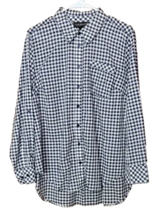 Lane Bryant Sz 16 Navy White Gingham Blouse 100% Cotton Roll Tab long - layer - Picture 1 of 15