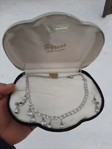 Vintage Harves FIFTH AVENUE Silver Tone Crystal Necklace Earring Set Orig. Box - Picture 1 of 12