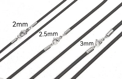 Black Silicone Rubber Style Necklace With Stainless Steel. Choose Width & Length - Изображение 1 из 3