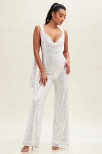 White Sequin Jumpsuit Size Medium - Picture 1 of 2