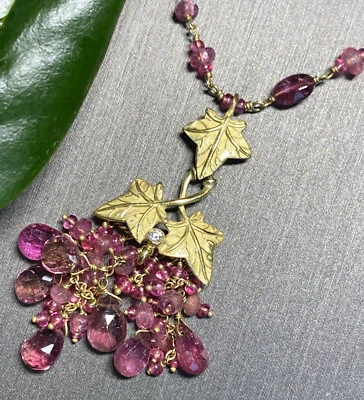 Vintage Pink Tourmaline Diamond Necklace Estate Fine Jewelry Pre-Owned 18K Gold - Image 1 of 4