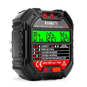 Probador de Salida Detector de Receptáculos Eléctrico GFCI con Pantalla LCD, 3 Puntas 120V - Imagen 1 de 7