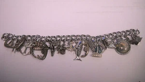 Vintage Sterling Silver Sea Ocean Charm Bracelet 8" + bonus - Picture 1 of 6