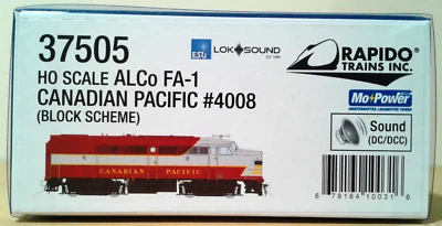 HO SCALE RAPIDO ALCO FA-1 CANADIAN PACIFIC CP #4008 37505 DCC & SOUND - Image 1 of 3