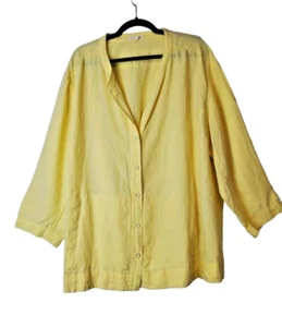 Eileen Fisher 3X 100% Organic Linen Yellow Jacket Shacket Plus Size Button Front - Picture 1 of 11