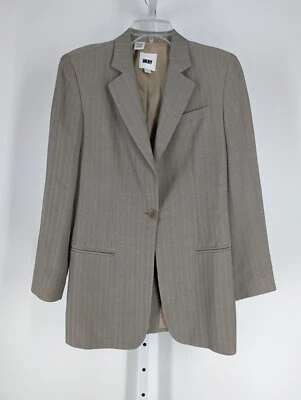 DKNY Donna Karan Vtg 90s Silk Rayon Natural Herringbone Blazer Jacket Italy 36" - Image 1 of 3