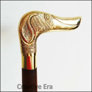 Designer Victorian Dog Walking Stick Brown Wooden Brass Inlaid Cane Antique - Picture 1 of 2