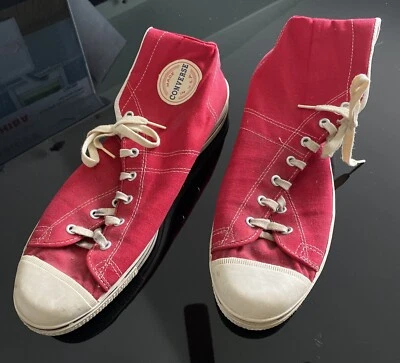Zapatos de baloncesto vintage años 70 Converse High Tops rectos tiradores rojos 12 EE. UU. Foto 1 de 4