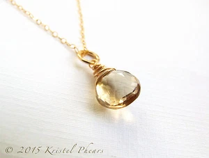 Collana Quarzo Champagne in Oro - Oro 14k Riempito Grande Solitario Artigianale - Foto 1 di 4