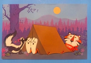 Tony the Tiger Camping Tent Skunk Moon Vintage 1968 Kellogg's Postcard Unposted - Picture 1 of 2