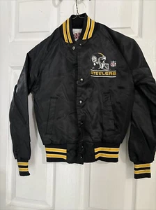 Vintage Pittsburgh Steelers Locker Line Satin Button Down Jacket Childs Sz10-12 - Picture 1 of 5