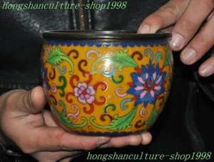 4.6"Ancient Chinese bronze Cloisonne Tanks Crock tank pot canister jar - Picture 1 of 8
