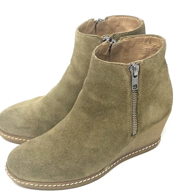 J Crew 女式 6 棕色皮革棕色休闲楔形短靴拉链 — 第 1/4 张图片