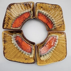 Vintage Mid-Century Modern Ceramic Relish Trays Orange Brown Yellow Lazy Susan - Picture 1 of 11