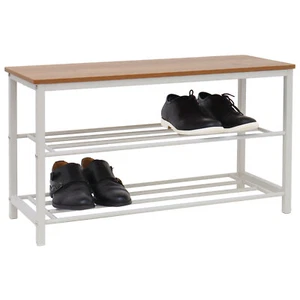 Schuhbank mit Sitzfläche Holz - 80x30x45 Schuhregal Metall - Garderobenbank Flur - Bild 1 von 8