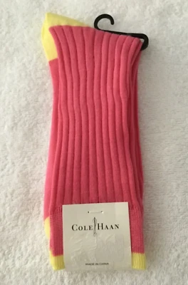 Cole Haan Damas Pantalón Calcetines Mezcla Ctn Acanalado Punzón Rosa Amarillo Ribete Talla Única Foto 1 de 3