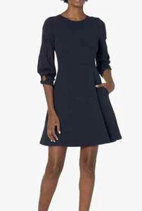 Lark & Ro Women's Gathered 3/4 Sleeve Crew Neck Fit and Flare Dress w/ Pocket,16 - Picture 1 of 10