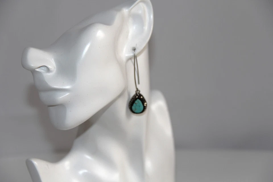 Sterling Silver Turquoise Hematite Threader Earrings. Gorgeous Drop Shaped - Image 1 of 4