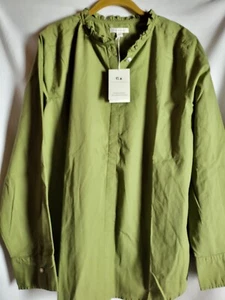 Free Assembly XXL Olive Green Shirt Blouse Long Sleeve Ruffle Neck Cotton Blend - Picture 1 of 9