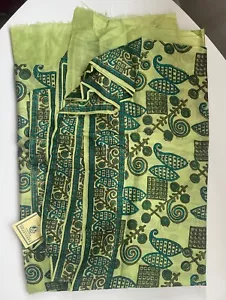 Vintage Hand Looms Singapore Sari Silk Green Print 5+ Metres - Picture 1 of 6