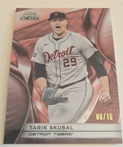 2025 Topps Chrome Black Tarik Skubal Rose Gold Wave /15 Detroit Tigers #89 - Foto 1 di 7
