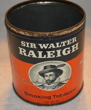VINTAGE SIR WALTER RALEIGH SMOKING TOBACCO TIN 7 OZ RARE LABEL  NO LID